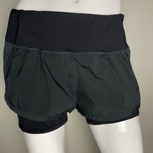 Lululemon black running shorts with bike short lining size 6